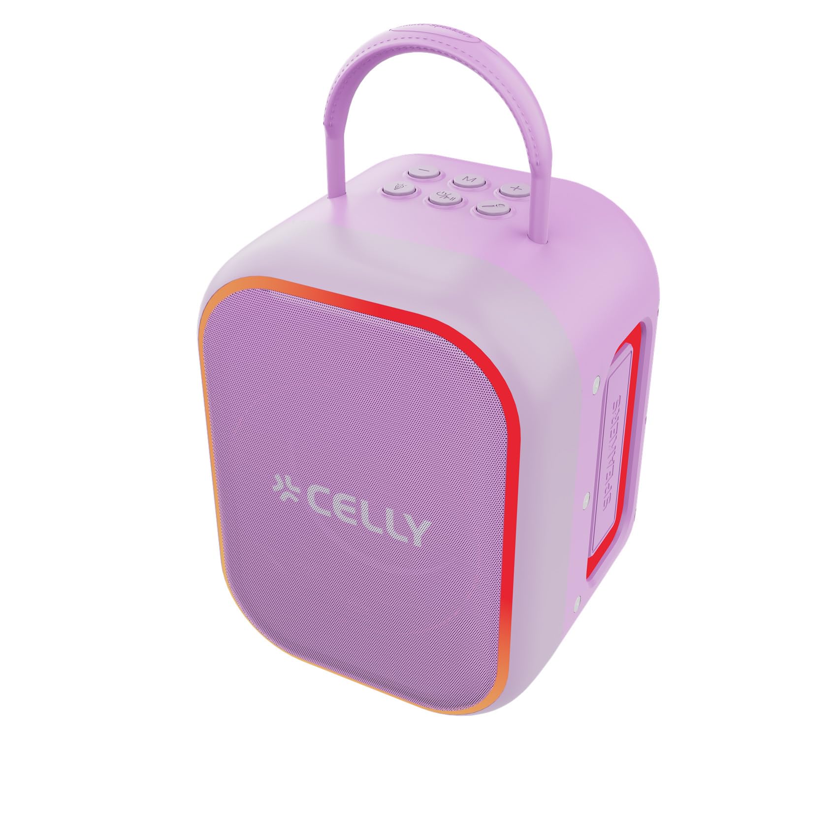 Celly – Speaker Bluetooth 10 W con 2 Microfoni Wireless, LED RGB, Batteria Ricaricabile, Ideale per Bambini e Karaoke, Colore Viola