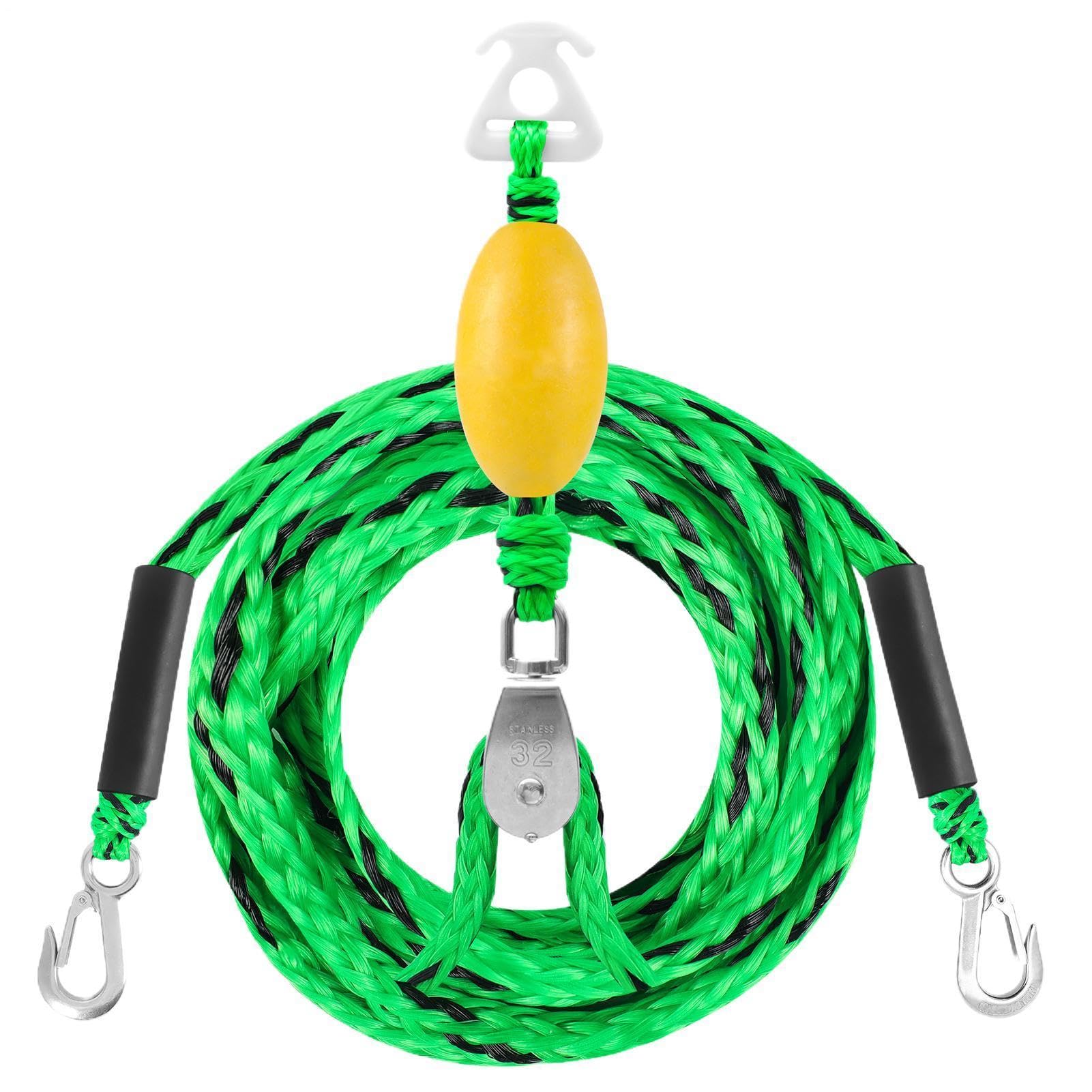 Corda di traino per tubi, supporta fino a 4 utenti, con gancio e puleggia girevole a 360 gradi, per pontone bar, gonfiabili, kayak, surf, piscina fluviale