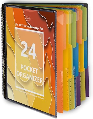 Binditek Paquete de 1 Organizador de Proyectos de Polímero de 24 Bolsillos con 12 Divisores, Carpeta Resistente con Cubierta Frontal Personalizable,