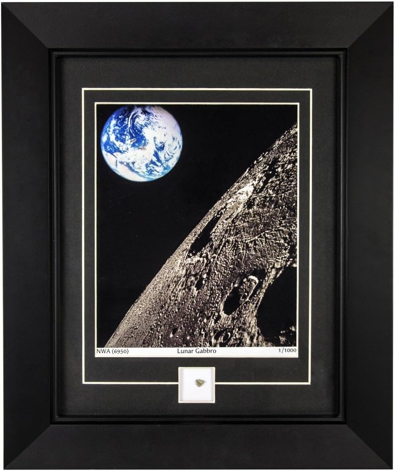 The Moon's View of Earth Historic Framed Print and Relic Wall Decor for Collectors | Includes a Lunar Rock and Certificate of Authenticity