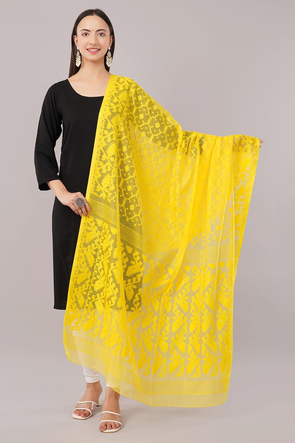 Lightweight Cotton Silk Jamdani Dupatta for Women/Long and Wide Dupatta/Wrap/Shawl for Women - Image 3