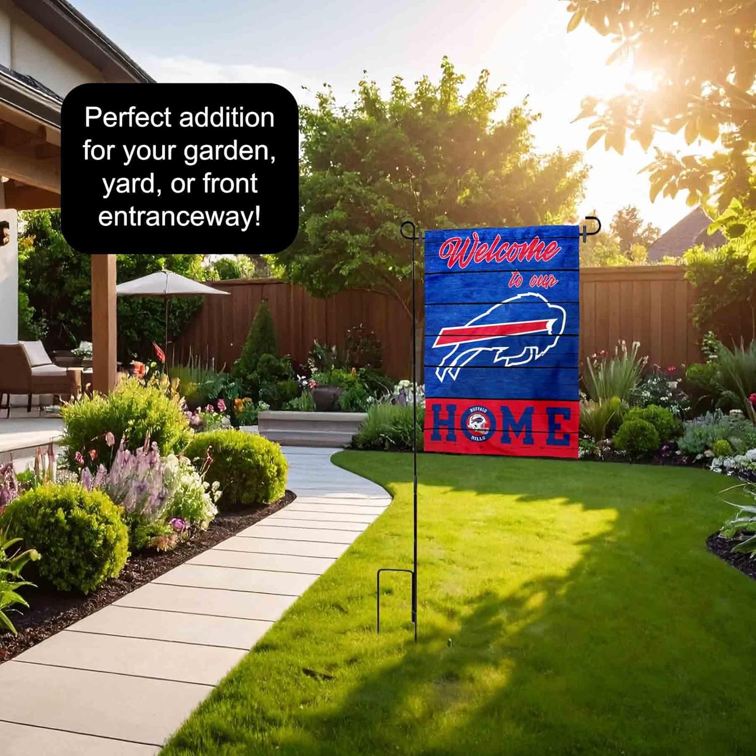 Buffalo Bills Welcome To Our Home Garden Flag and Flagpole Mount - Image 4