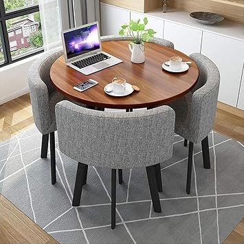 Squareround Dining Table and 4 Chairs Set, Small Office Conference Room Table Set with 4 Chairs, Kitchen Lounge Living Room Modern Leisure Dining Room Furniture31.5in80cm, Grey