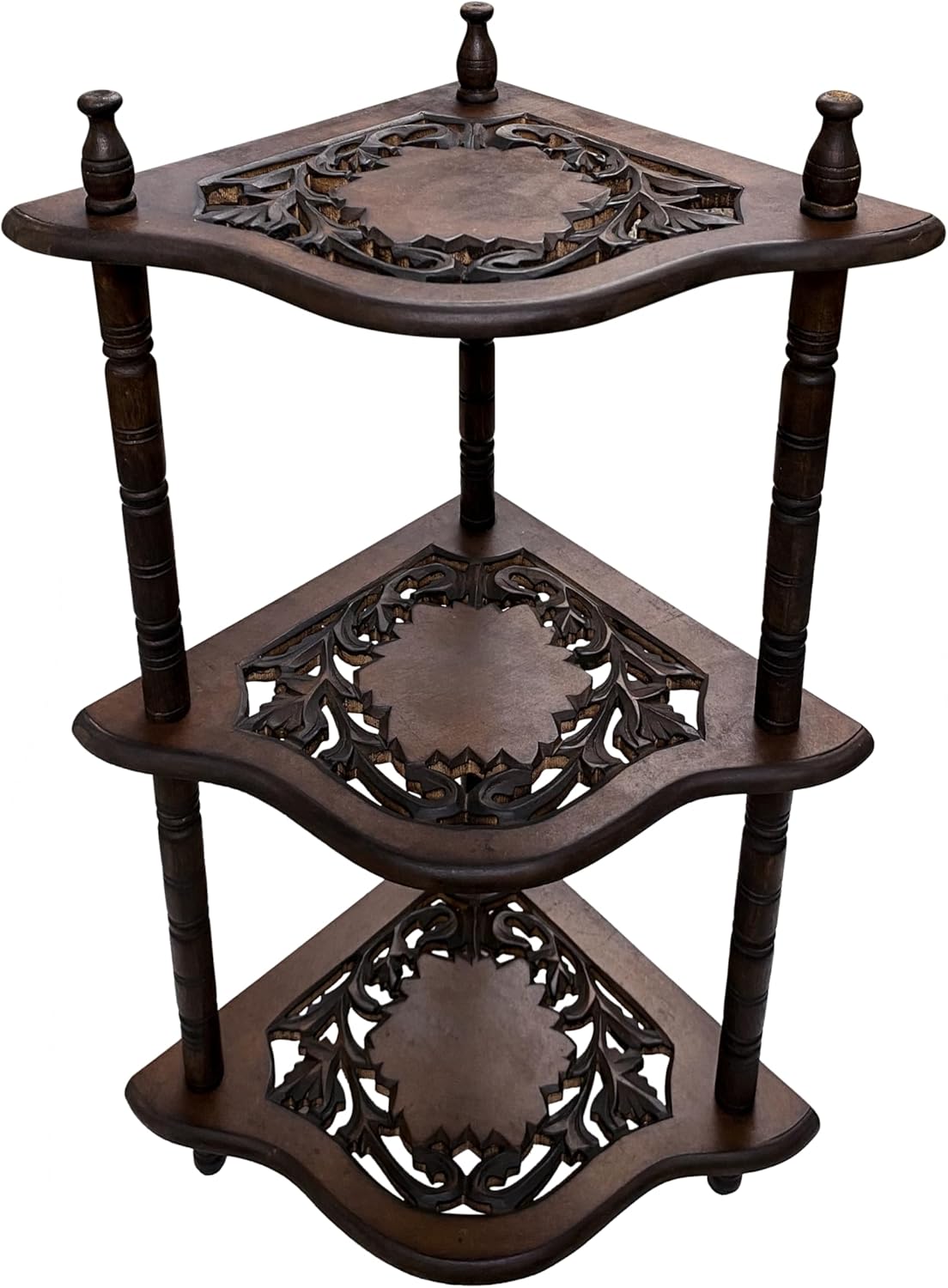 The Wooden Town Corner Shelf - 3-Tier Space-Saving Corner Bookshelf Stand for Small Rooms, Stylish Bathroom & Home Office Storage, Burnt Finish, 12" L x 12" W x 26" H