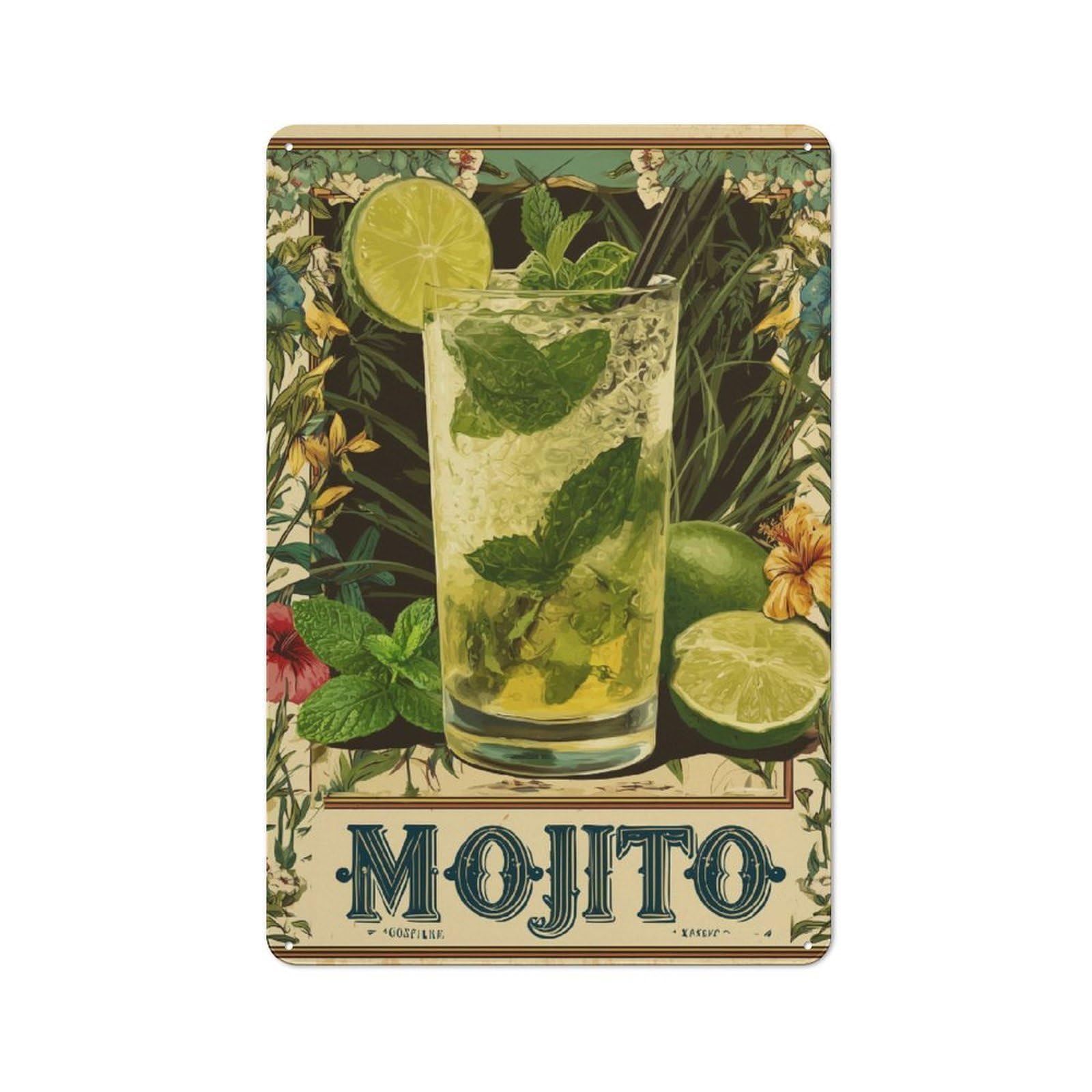 Junmoney Mojito Delight-1 Tin Sign 30X20cm With For Workshop Wall, Rustic Decor, Suited To Workshop Decor Fans