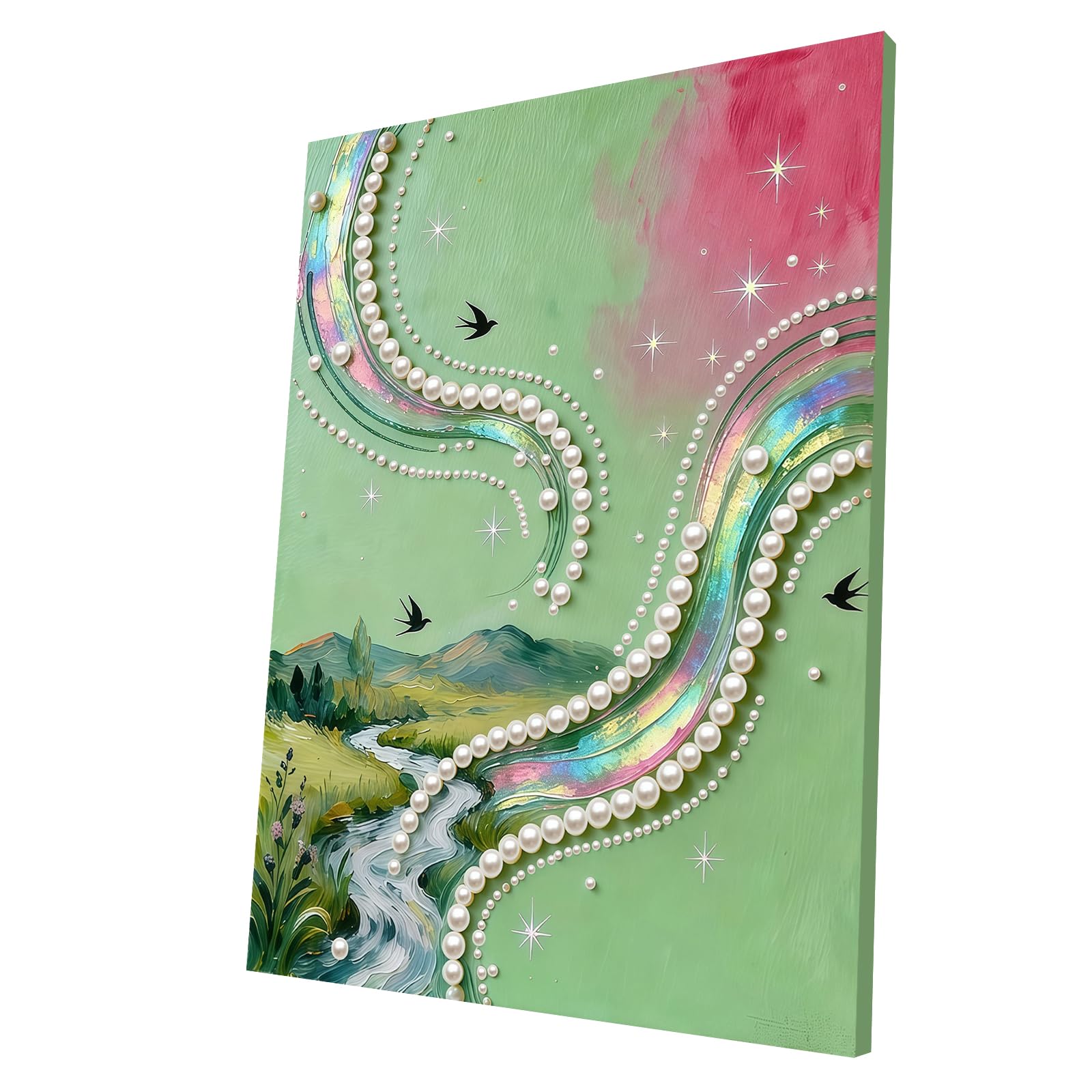 DIY Pearl Painting Kit with Wooden Frame, 3D Plastic Pearl Gemstone Ocean Art Craft for Adults Beginners, Diamond Dot Painting, Home Wall Decor Ready Gift for Women(Village)(30 * 40cm)
