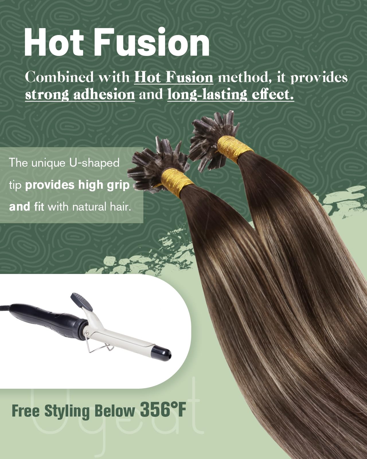 Ugeat Przedłużanie Włosów Keratyna Utip, Włosy Ludzkie, Balayage Ciemny Brąz, 35cm 50 sztuk 50g, Przedłużanie Włosów U Tip Popielaty Brąz, Remy Naturalne Proste