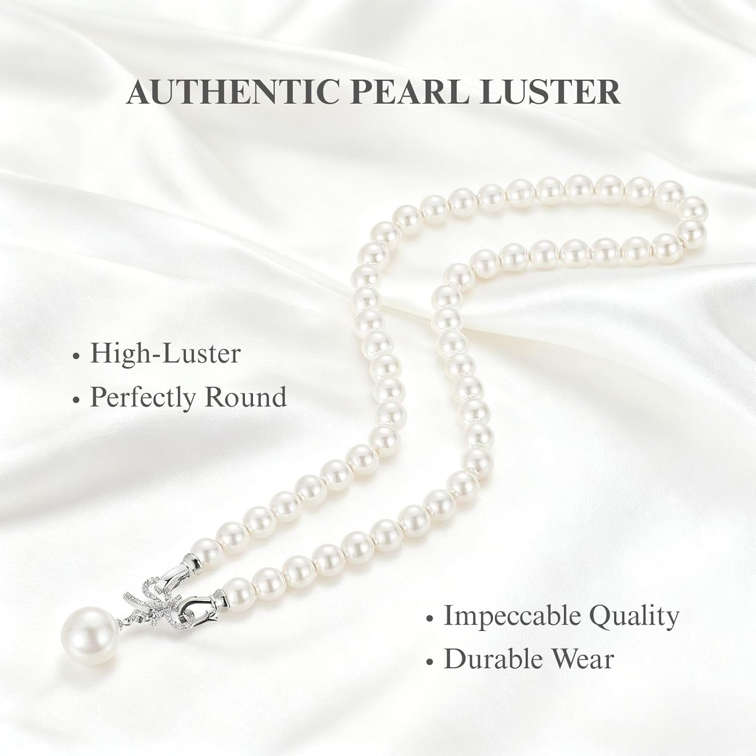 Pearl Strand Necklace, White | Black Shell Pearl | Big Large Beads Chunky Choker | Long Necklace Silver Clasp Jewelry for Women Men - Image 4