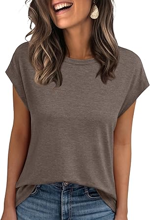 AUTOMET Womens Cap Sleeve Summer Tops T Shirts Business Casual Dressy Spring Fashion Outfits Cute Trendy Clothes 2025