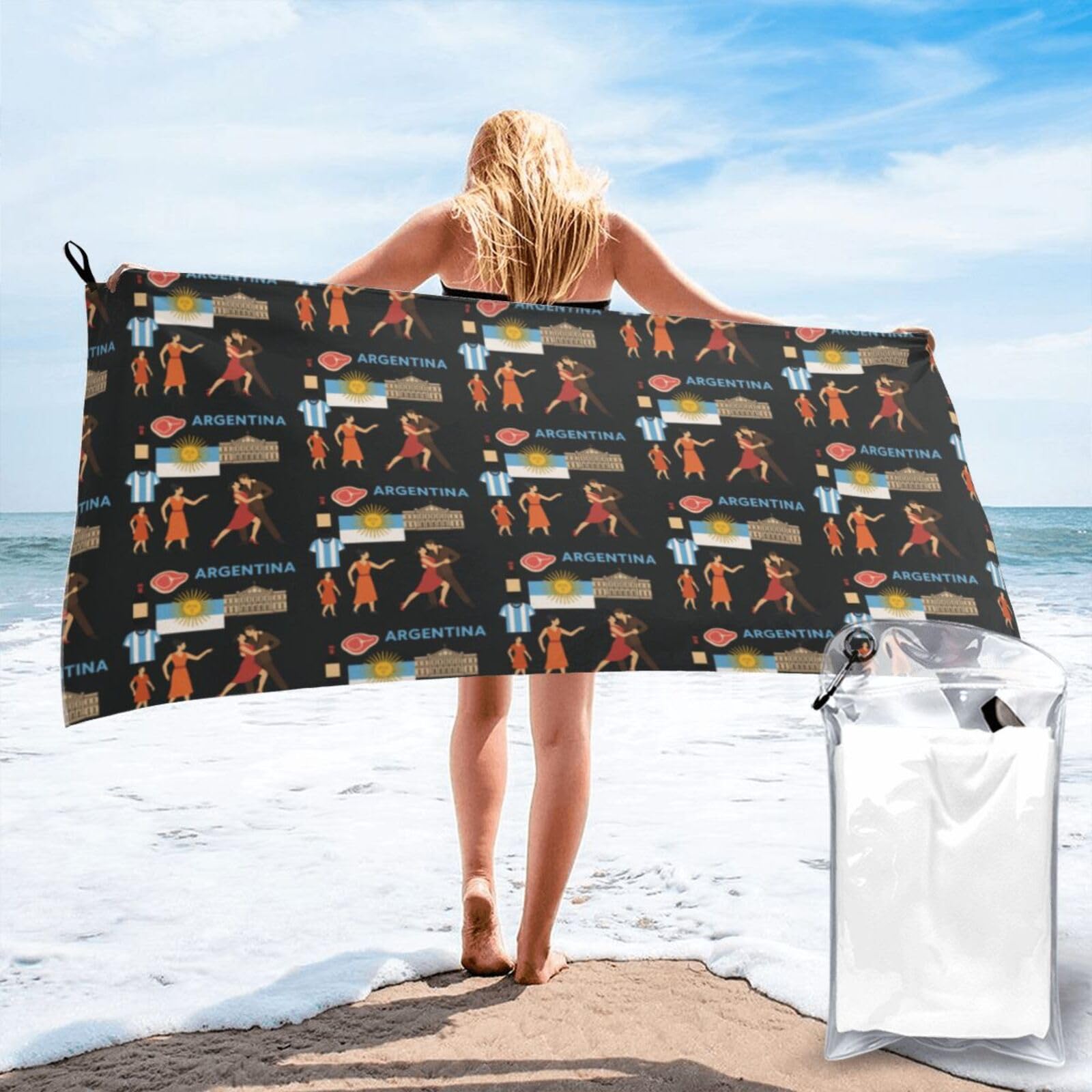 FHIZOAL Argentina Cult Quick Dry Towel Microfibre Towel Super Absorbent Ultra Compact Gym Sports Beach Camping Travel