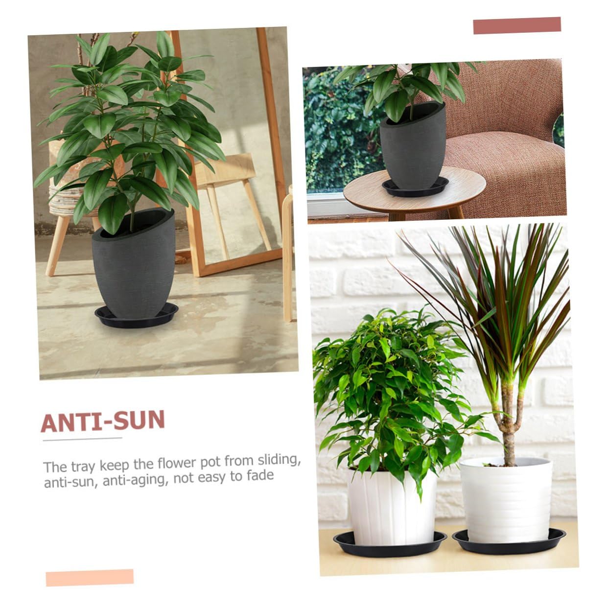 Set 10 Pezzi Vassoi per Vasi da Fiori in Plastica Nera Basi per Vasi da Balcone e Giardinaggio Raccolta Acqua e Protezione Pavimenti Leggeri e Resistenti