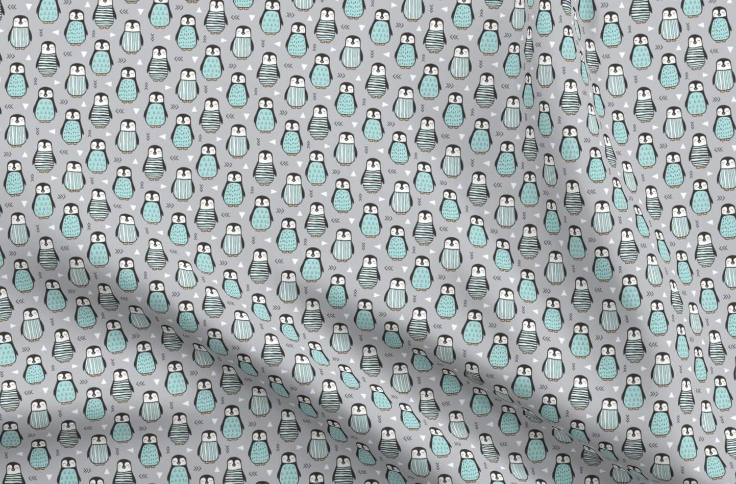 Spoonflower Fabric - Penguins Sweater Geometric Triangles Gray Smaller Penguin Puffin Printed on Organic Cotton Sateen Fabric by The Yard - Sewing Quilting Apparel Home Decor