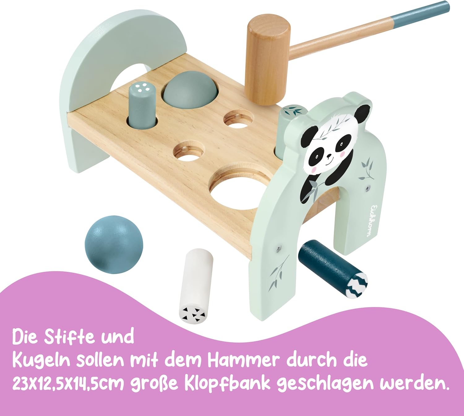 Eichhorn Wooden Hammering Bench - Colorful Motor Skills Toy for Toddlers with Hammer, Pegs and Balls, Promotes Coordination and Strength, Birch Wood, Age 1+