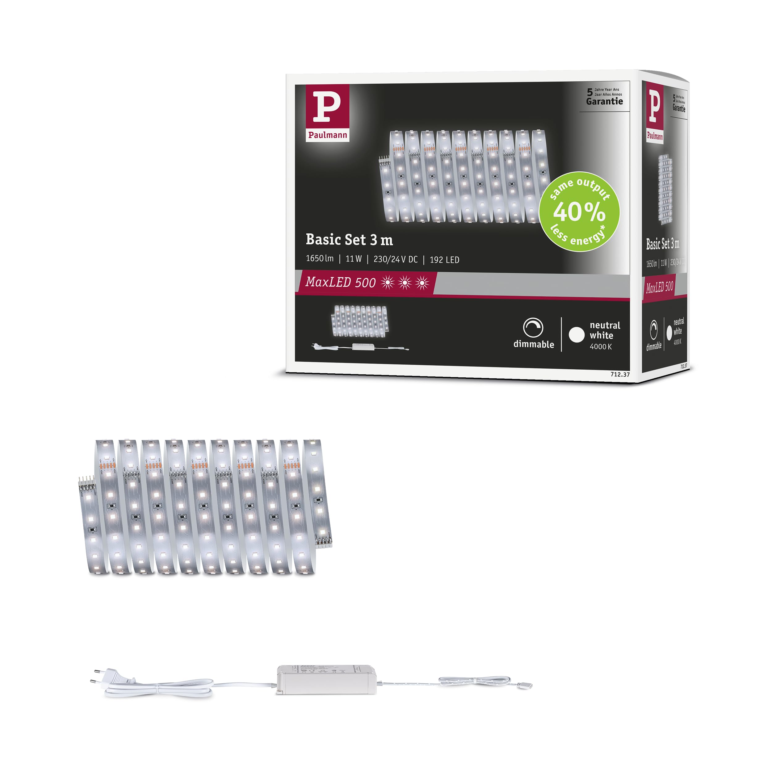 Paulmann MaxLED 500 LED Strip Basisset 3m Neutralweiß 11W 550lm/m 4000K 30VA 71237