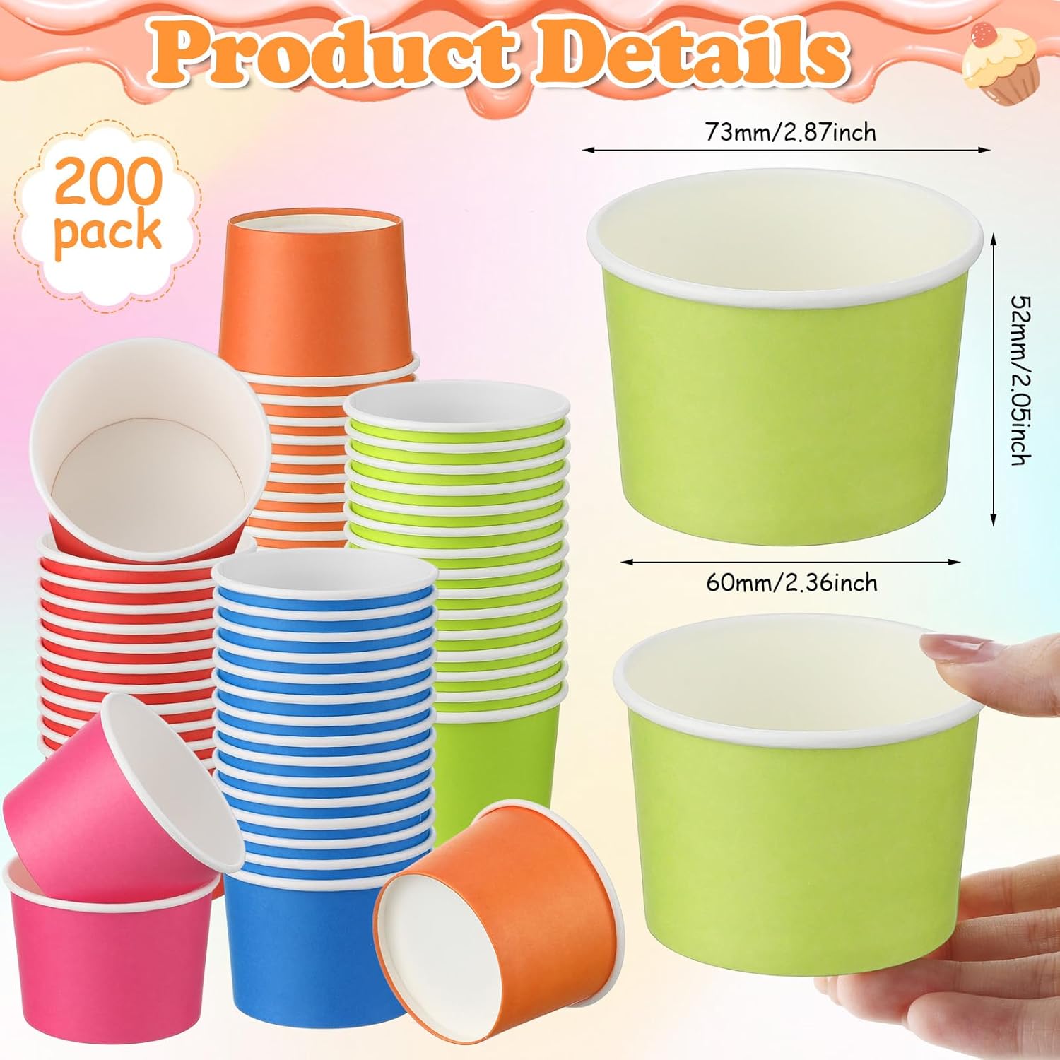 Honeydak 400 Pack 150 ml/ 5 oz Ice Cream Cups for Party Small Ice Cream Cups Disposable Treat Paper Dessert Snacks Sundae Container Wedding Birthday Party Supplies