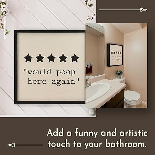 Miniatura 2 de Wall Things Co. - Letrero con texto en inglés "Would Poop Here Again", rústico y divertido para colgar en la pared, decoración de granja moderna, 16