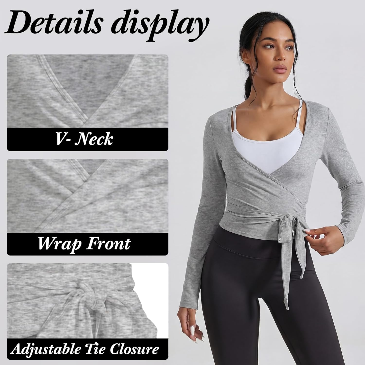 3 Pack Women Ballet Pilates Wrap Tops Y2K Workout Yoga Shirts Dance Long Sleeve Tie Front Crop Tops