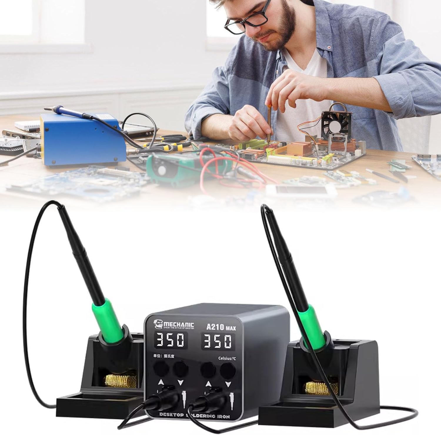 A210 Intelligent Soldering Station with Double C210 Tips Holder Welding Rework Platform for Phone PCB Electronic Component Soldering Device