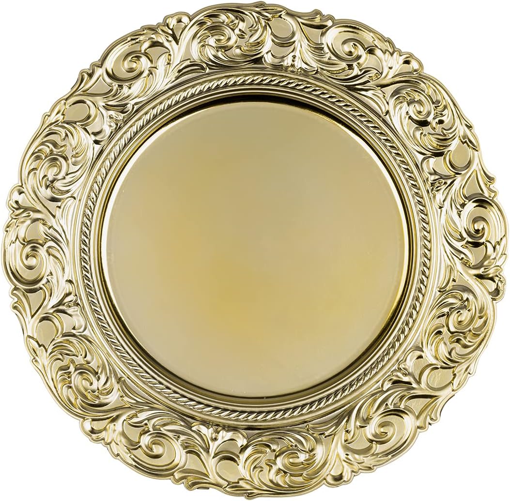 Koyal Wholesale Acrylic Charger Plates Round Metallic Gold Baroque - Set of 24 Buy Bulk for Weddings and Events