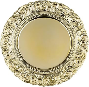 Koyal Wholesale Baroque Metallic Charger Plates, Bulk French Style Decor, Ornate Charger Plates, Rustic Farm Table Decor 4, Gold