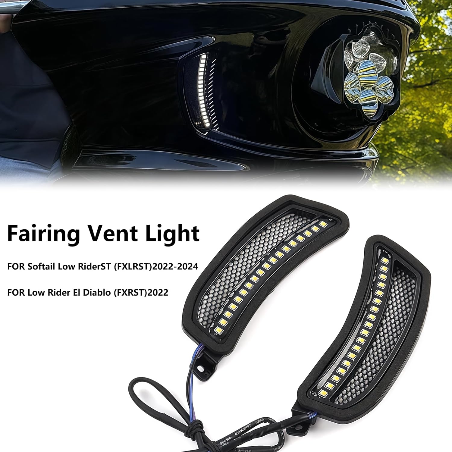 Motorcycle Headlight Fairing Vent Lights for Softail Low Rider ST FXLRST 2022-2024/Low Rider El Diablo FXRST 2022 LED Indicator Front Turn Signal Lamp Plug & Play 1 Pair Motorcycle Accessory