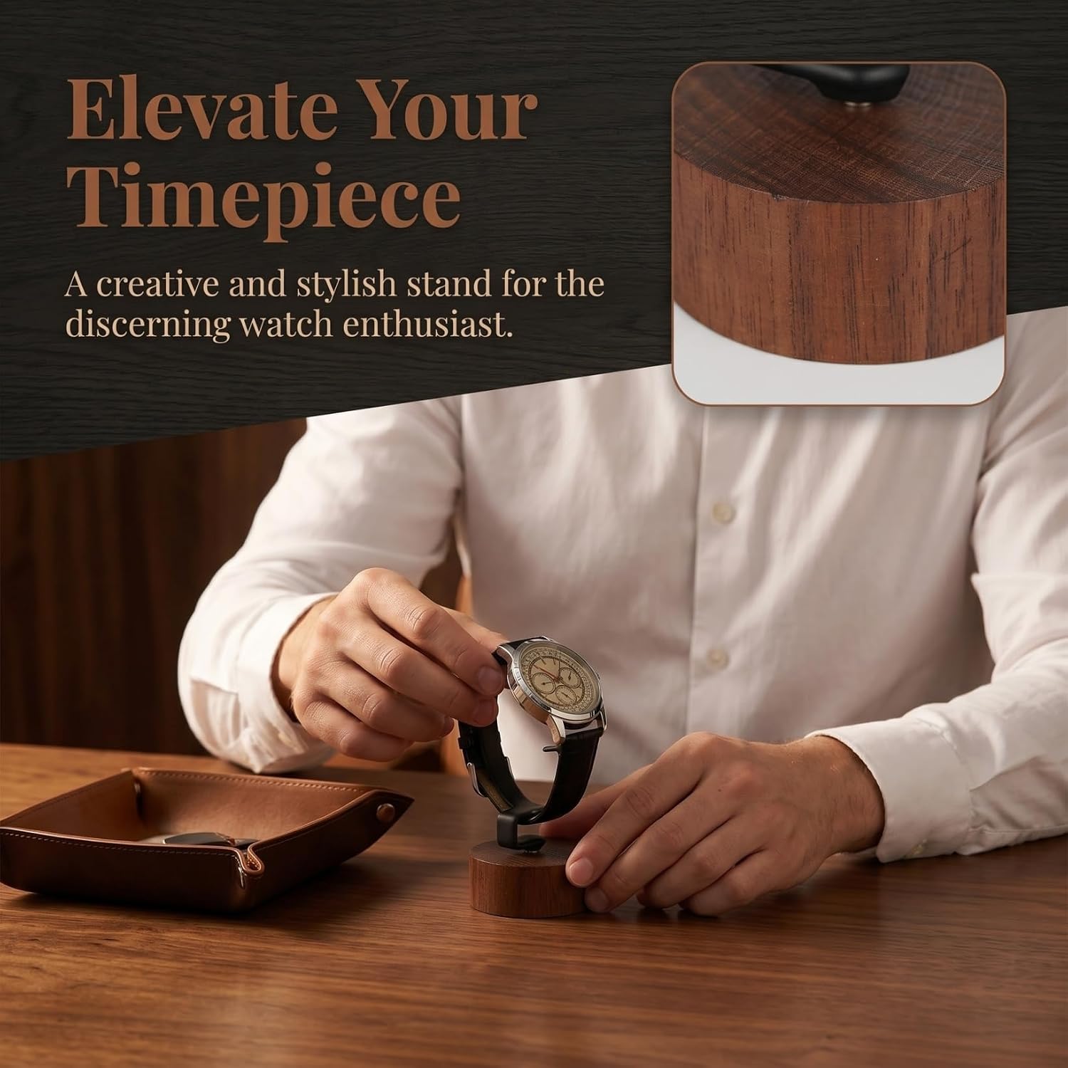 DOITOOL Watch Display Stand Holder Low Type Wooden Base for Men and Women Single Wrist Watch Storage Stand with Detachable C-Shaped Support Compact 4.13X1.88X1.88In Organizer