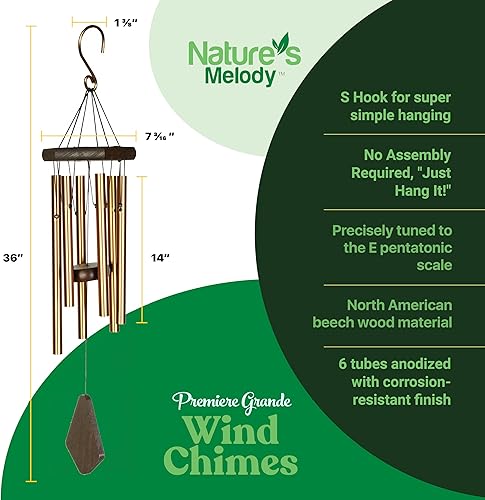 Miniatura 7 de Nature's Melody Premiere Grande Tunes - Campana de viento para exteriores con 6 tubos sintonizados a escala Pentatónica Mi, aluminio inoxidable,