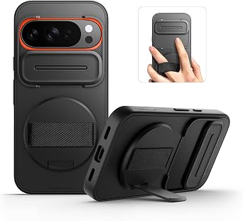 SURITCH for Google Pixel 10/10 Pro Case with 360 Rotatable Hand Strap Phone Grip Holder & Invisible Kickstand & Slide Camera Cover, Protective Cover for Pixel 10/10 Pro -Black