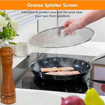 Snowyee Stainless Steel Frying Pan Splatter Guard, 2 Pack, 33/25 cm