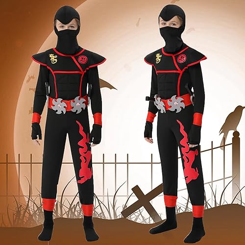 Miniatura 5 de FunsLane Disfraz de ninja para niños, fiesta de disfraces de Halloween, disfraz de ninja con accesorios de espuma ninja, juguetes