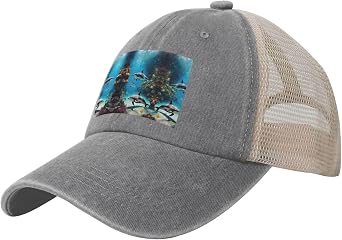 3D Underwater World Fish Dolphi Print Cowboy Mesh Baseball Cap,for Daily Wear,Outdoor Activities,Sports and Travel