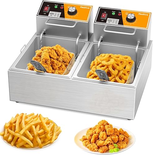 Freidora eléctrica de acero inoxidable de 20 L21 cuartos de galón, freidora comercial de gran capacidad con cesta, 3400 W 110 V freidora de encimera