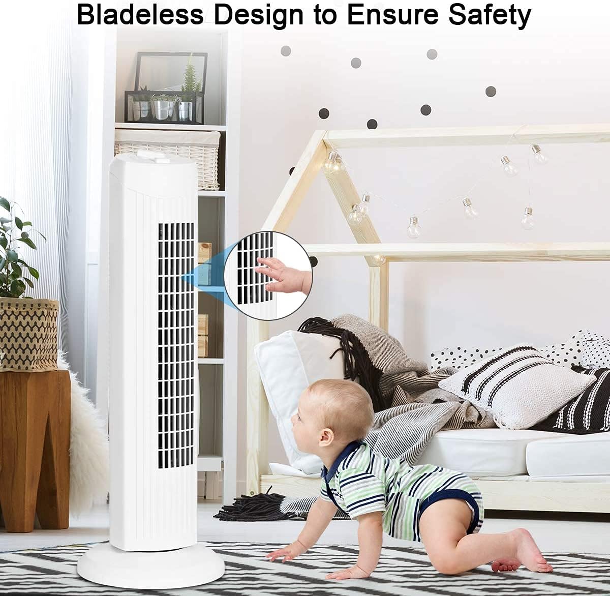 FANTASK Tower Fan, 28 Inch Quiet Oscillating Fan, 3 Wind Speeds & Modes, Bladeless Standing Cooling Fan, Air Circulator Fan for Home Office Kitchen, Floor Fan for Bedroom Room (White)