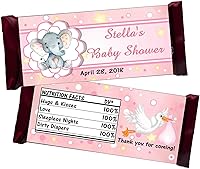 Vista 1 de 12 ~ PINK ELEPHANT BABY SHOWER CHOCOLATE CANDY BAR WRAPPERS PARTY FAVORS PERSONALIZED