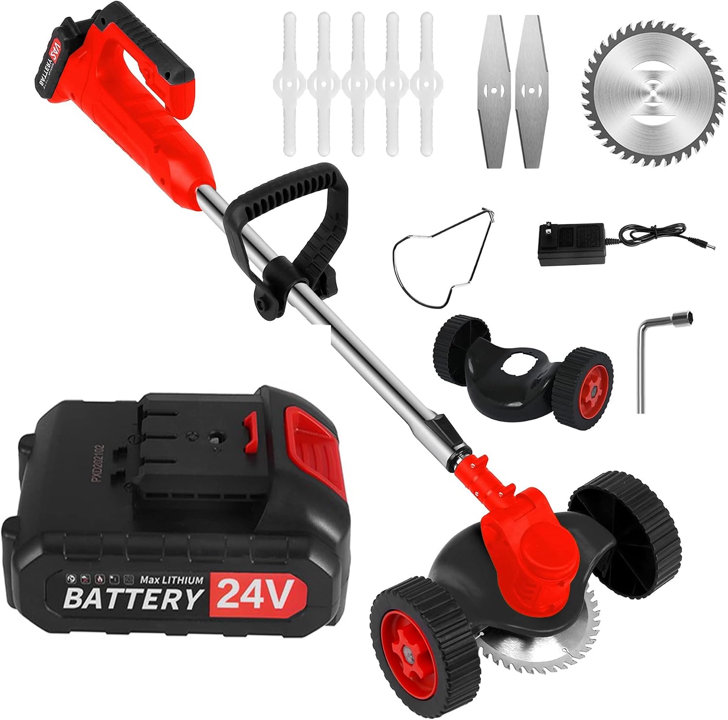 Cordless Weed Wacker with 3 Type Blades Detachable Wheels, Grass Stringless Trimmer