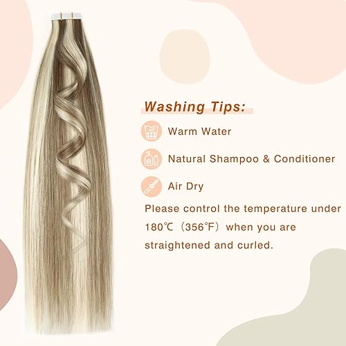 Miniatura 5 de YME YME - Extensiones de cabello humano con cinta adhesiva, reflejos naturales, castaño a marrón chocolate a rubio platino, extensiones de cabello