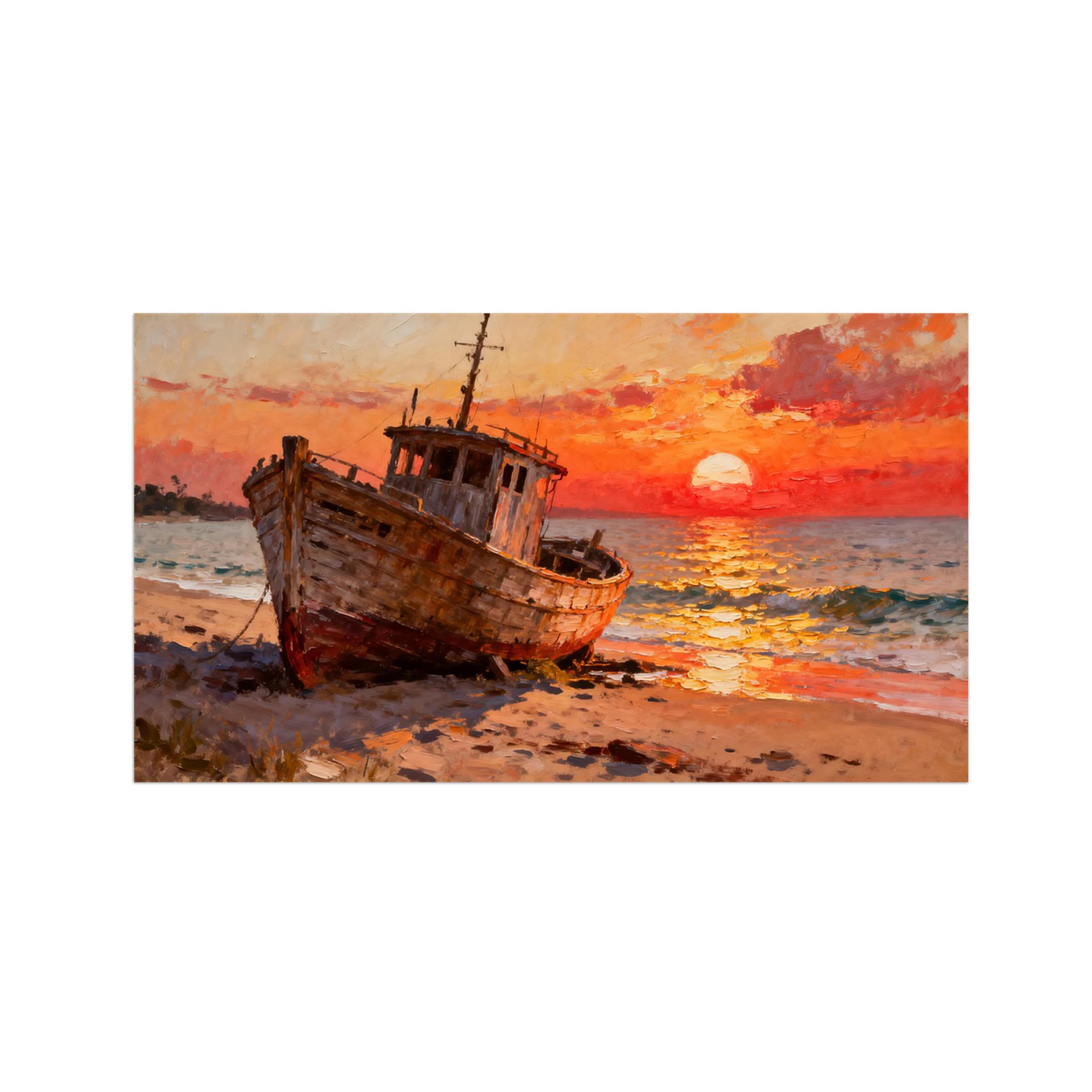 OZPWBVY Beach Boat Sunset Landscape Canvas Wall Art Print Painting 20x35cm Unframed