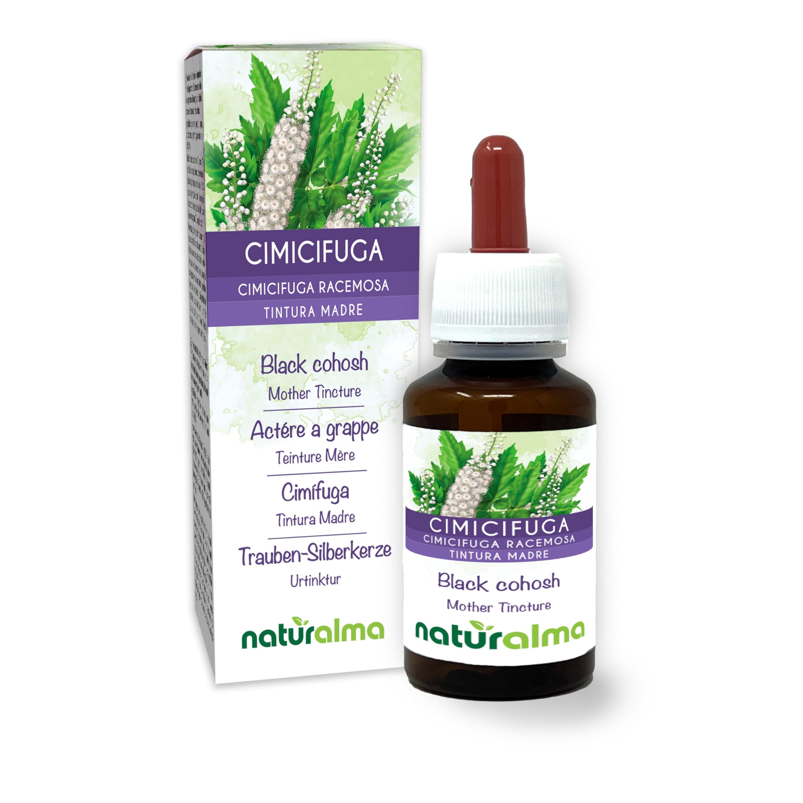 Cimicifuga (Cimicifuga racemosa o Actaea racemosa) rizomi Tintura Madre analcoolica Naturalma - Estratto liquido gocce 60 ml - Integratore alimentare - Vegano