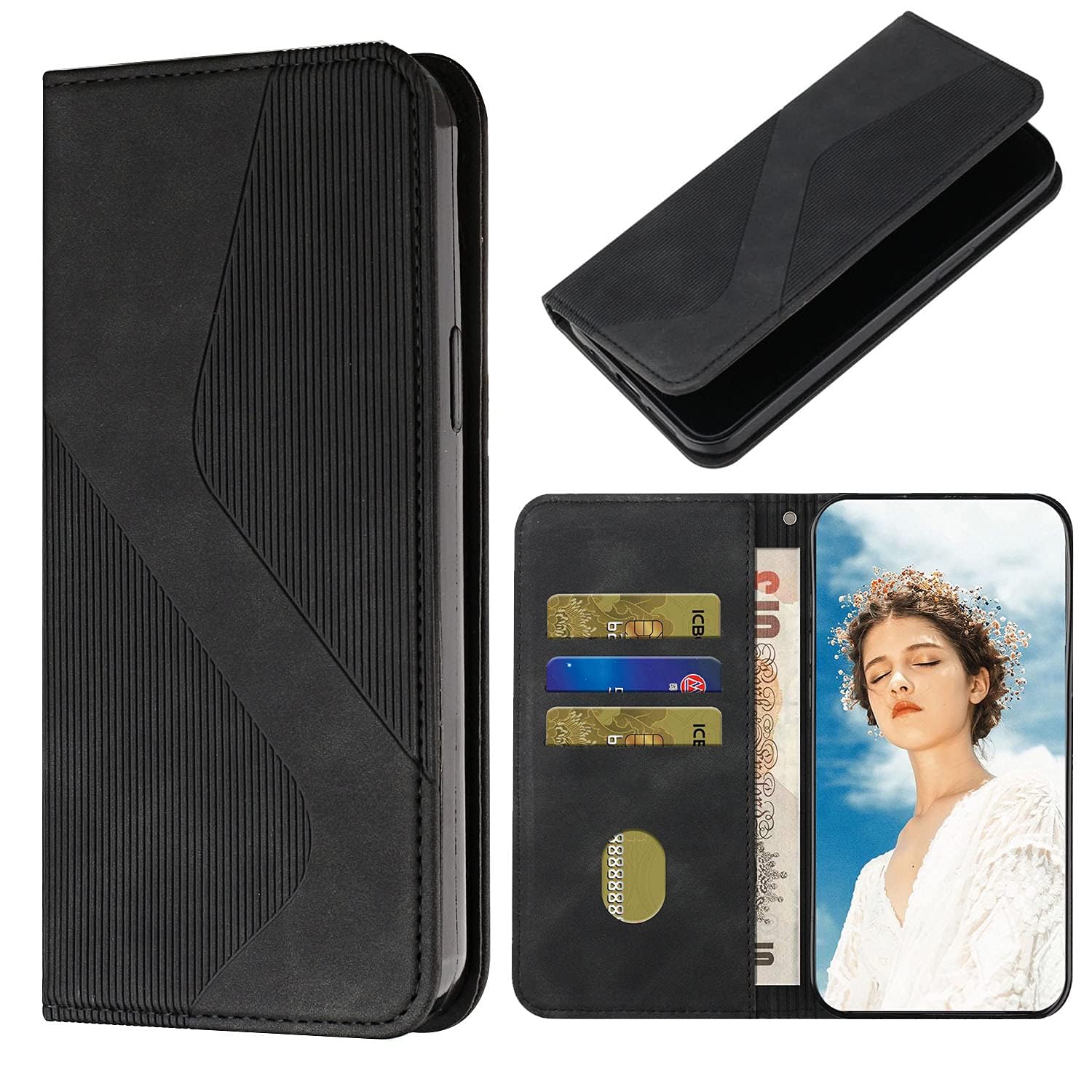 Etui do Motorola Moto Edge 50 Fusion, skórzane etui z klapką z wewnętrzną obudową TPU magnetyczny stojak z klapką kompatybilne z Moto Edge 50 Fusion - Czarny