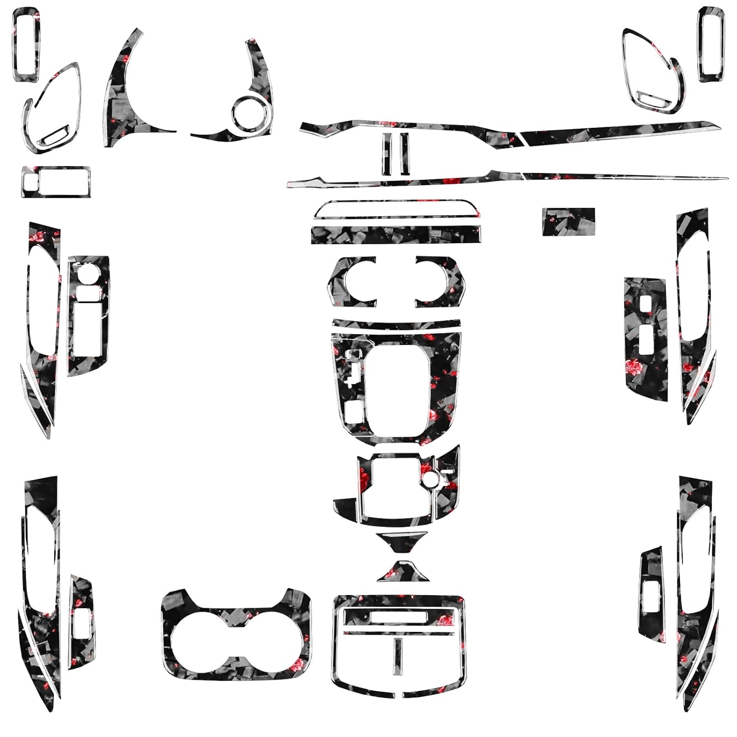 Black Forged Carbon Fiber with Red Flakes Sticker Set-Car Dashboard Panel Center Console Control Trim Interior Accessories Compatible