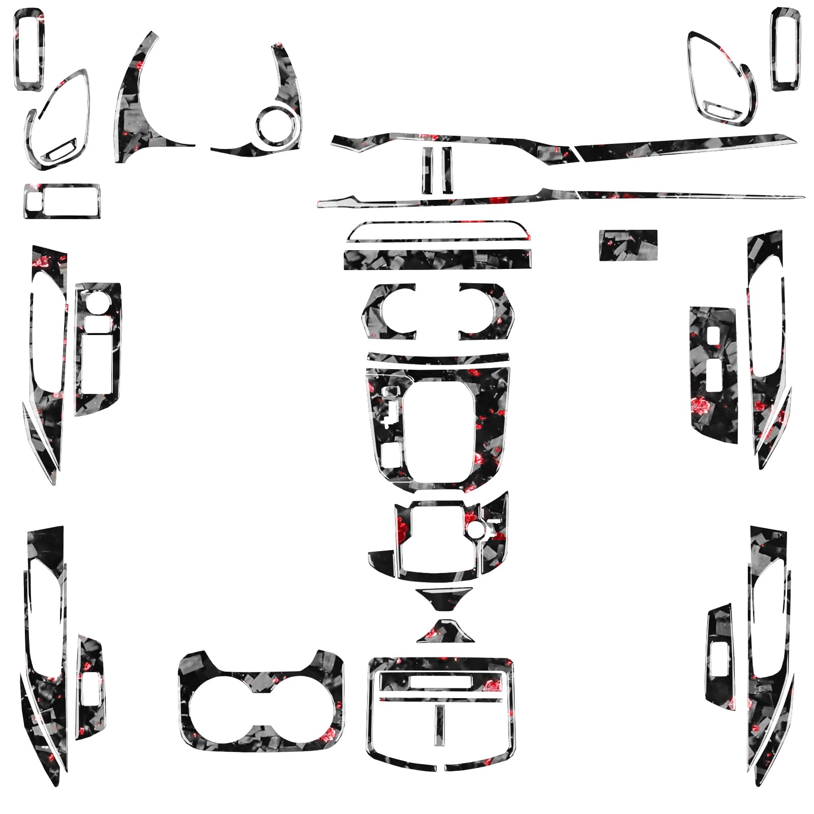 Black Forged Carbon Fiber with Red Flakes Sticker Set-Car Dashboard Panel Center Console Control Trim Interior Accessories Compatible