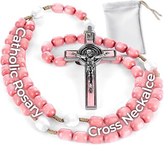 SANCTUM VERITAS Italian Rosary with Pope Leo XIV Apostolic Blessing – Large Beads Catholic Necklace for Car Mirror, First Communion, Religious Keepsake Gift (Pink)