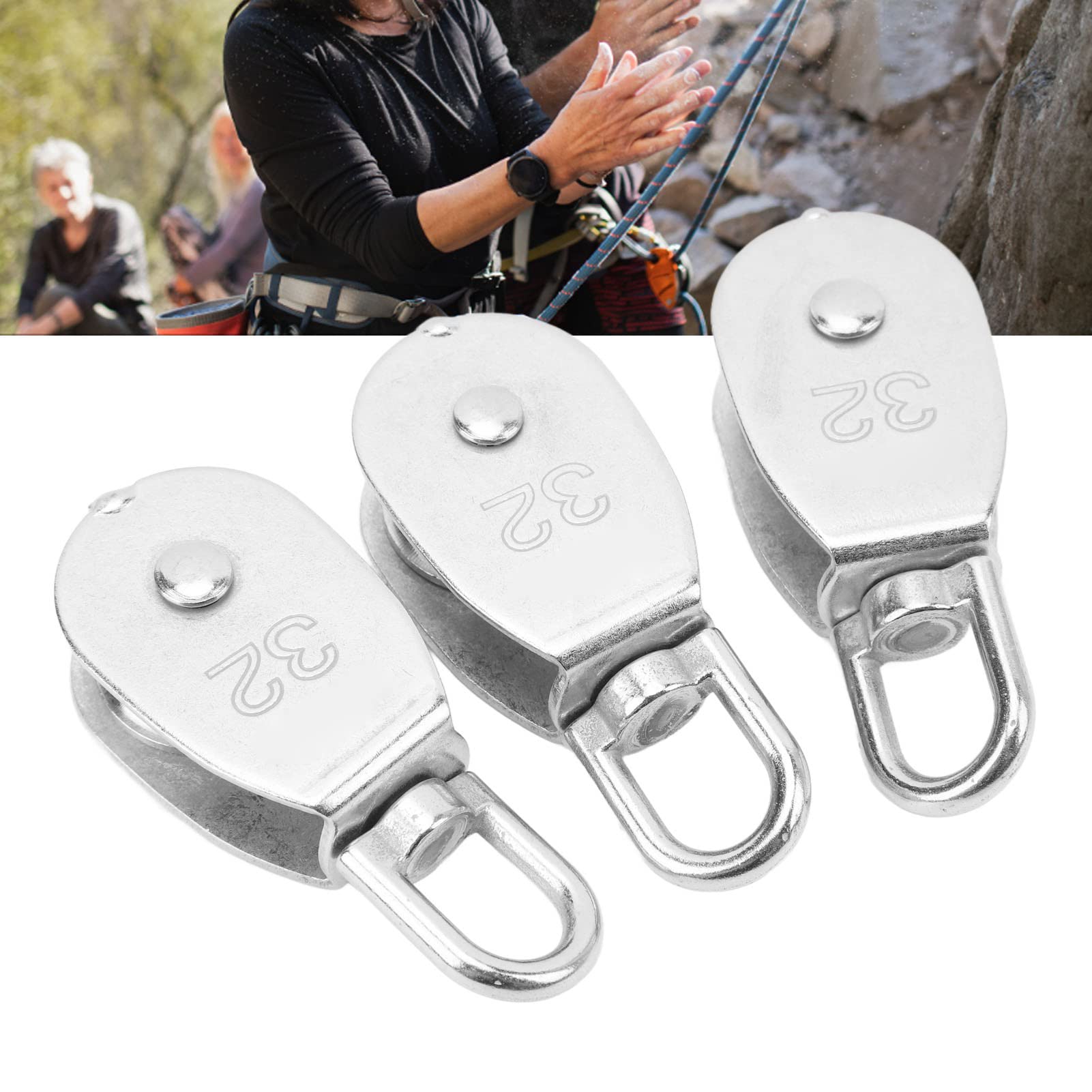 Polea bloque,Polea Bloque de polea de 3 piezas, rueda de polea giratoria con cojinete de acero inoxidable M 250 kg for acampar, senderismo, pesca, equipo, fitness, ruedas colgantes