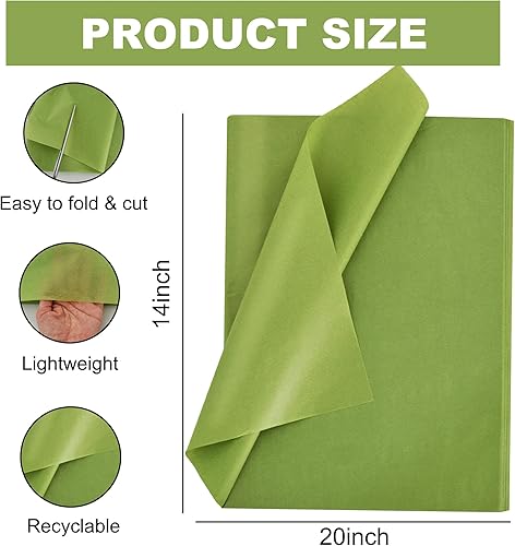 Miniatura 2 de BEISHIDA 100 hojas de papel de seda verde oliva a granel, papel de seda de envoltura para bolsas de regalo, papel de regalo de 14 x 20 pulgadas para