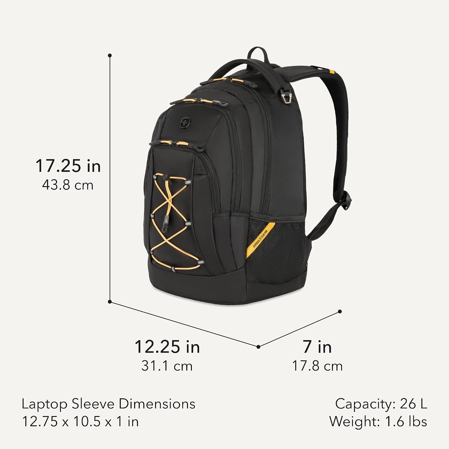 SwissGear Bungee Core Laptop Backpack, Fits Most 13-Inch Laptops, Airflow Back Panel, Reflective Accents, and Bungee Cord System, Black, 26L, 17.25-Inch image 2