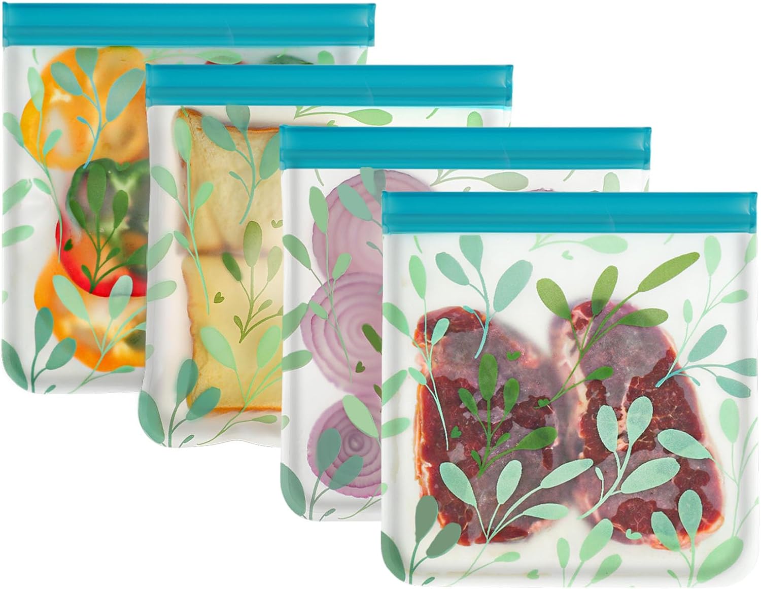 4 Pack Dishwasher Safe Reusable Bags Silicone, Leak proof