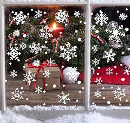 Miniatura 5 de 449 unidades + copos de nieve blancos de Navidad, calcomanías para ventana, adornos para invierno, Año Nuevo, suministros de fiesta de Navidad,