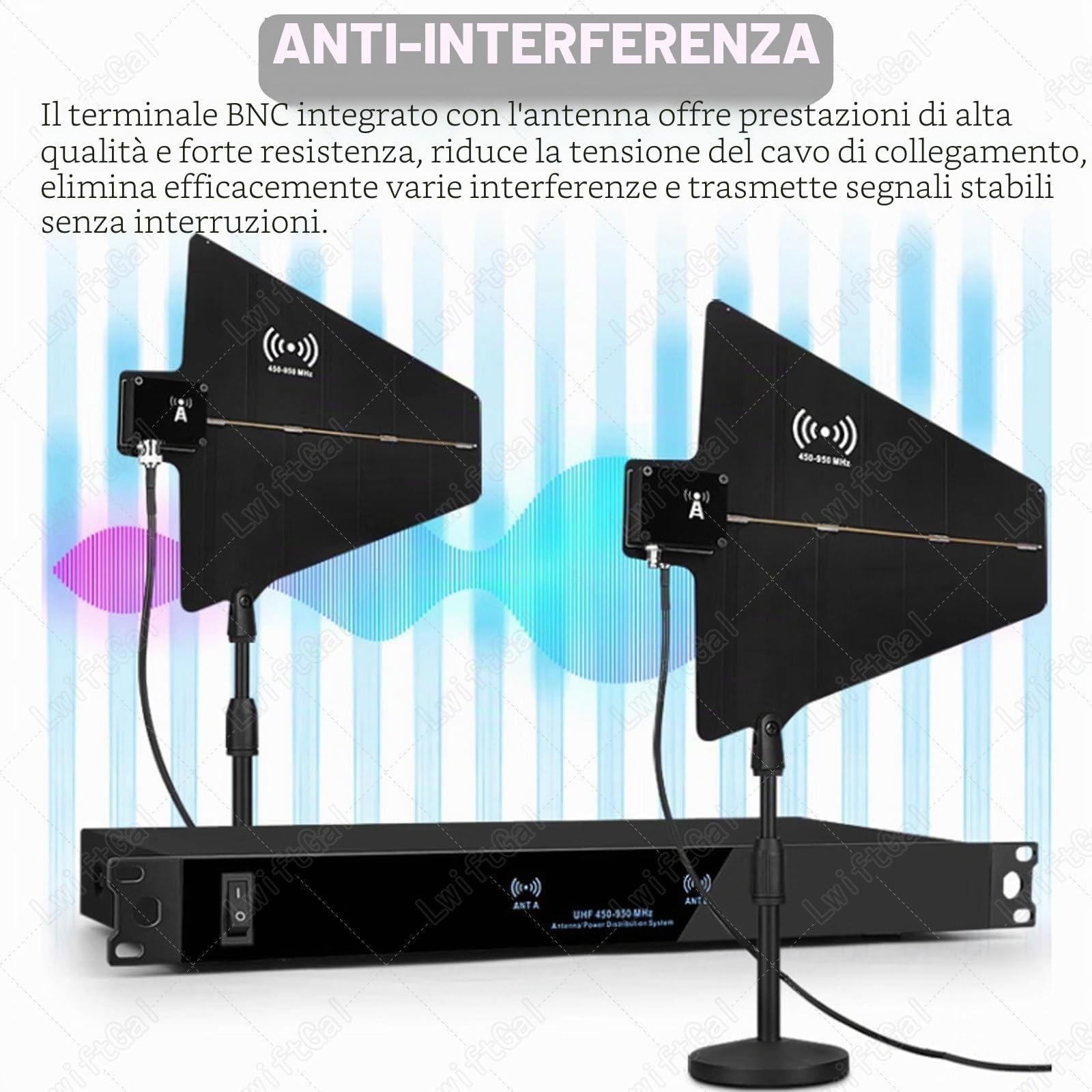 Amplificatore di Segnale per Microfono Wireless, Distribuzione Dell'Antenna Uhf, Ingresso 8/16, Gamma di Frequenza 450-950 MHz, con 2 Palette per Antenna Direzionale Attiva 16Input