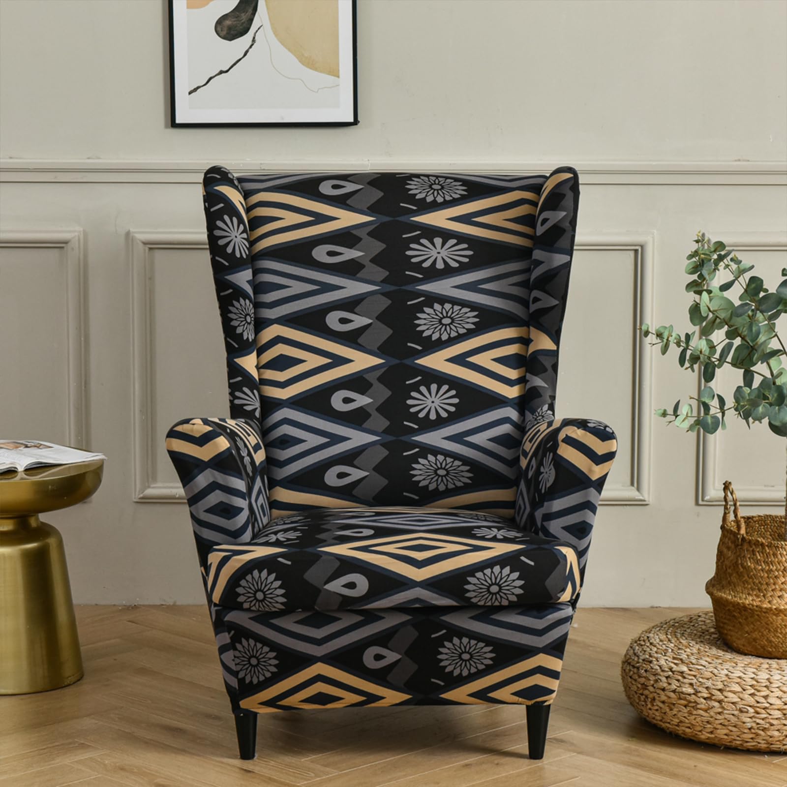 Fundas de sillón orejera impresas LYZIDEBAE fundas de silla con respaldo de ala elásticas