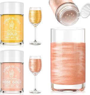 Cherrysea Edible Glitter for Drinks Cocktails Food Grade Edible Drink Shimmer Powder for DIY Champagne Beverages Wine 2 Colors Vegan Edible Luster Dust Set 4g/Bottle Gluten Free - Rosegold & Gold
